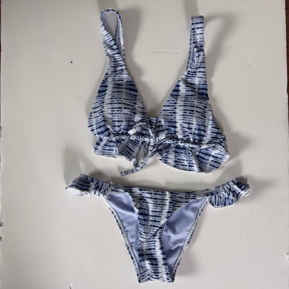Blue and White Striped Bikini